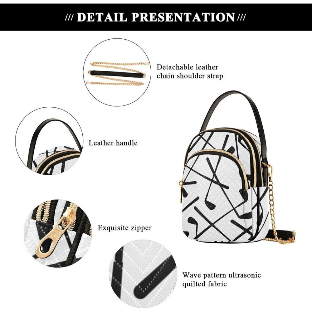 Women Golf Crossbody Bag Polyester Removable Chain Compact Purse Wallet - Picture 4 of 7